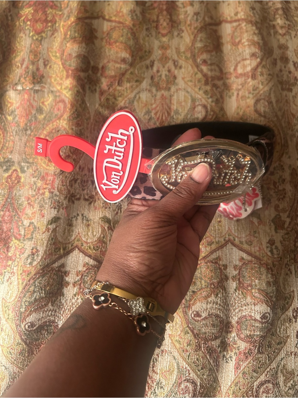 Von Dutch Pink Leopard Print Belt with Gold Oval Buckle